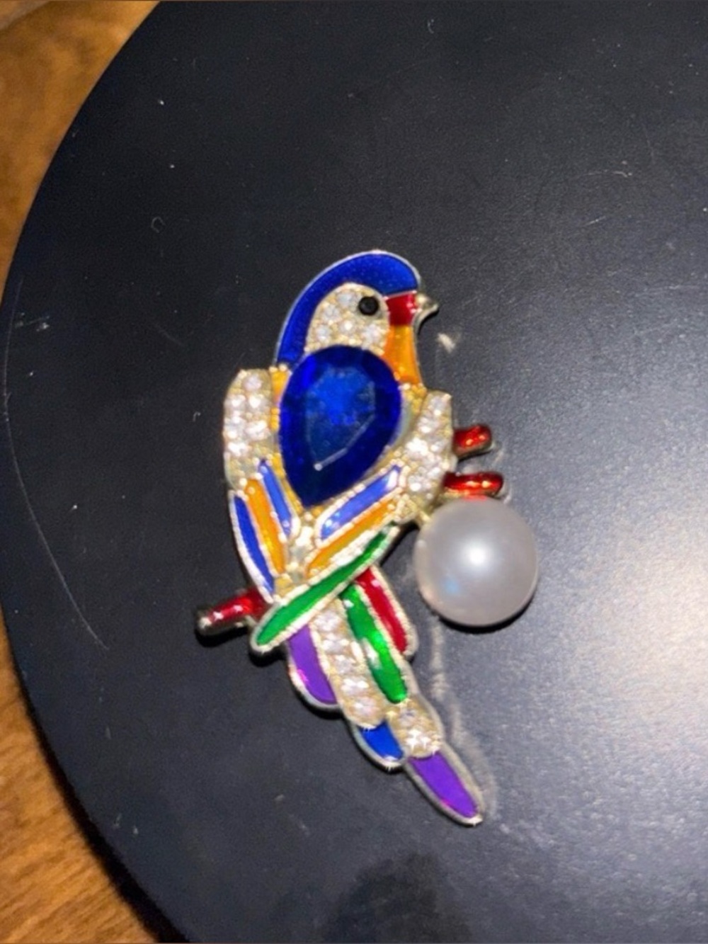 Colorful Parrot Enamel Bird Brooch with Faux Pearl